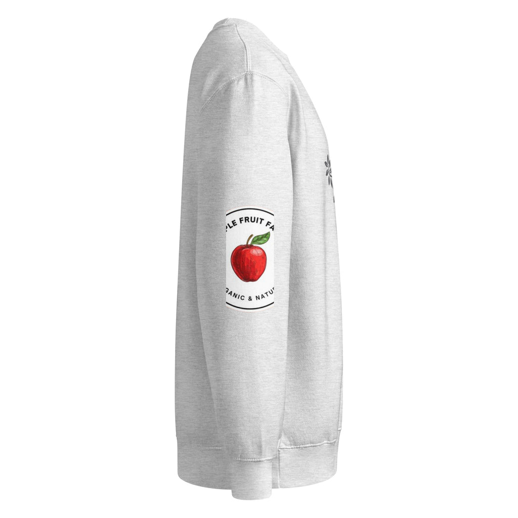 Unisex crew neck sweatshirt in gray with apple logo on sleeve, perfect for everyday comfort and casual style.