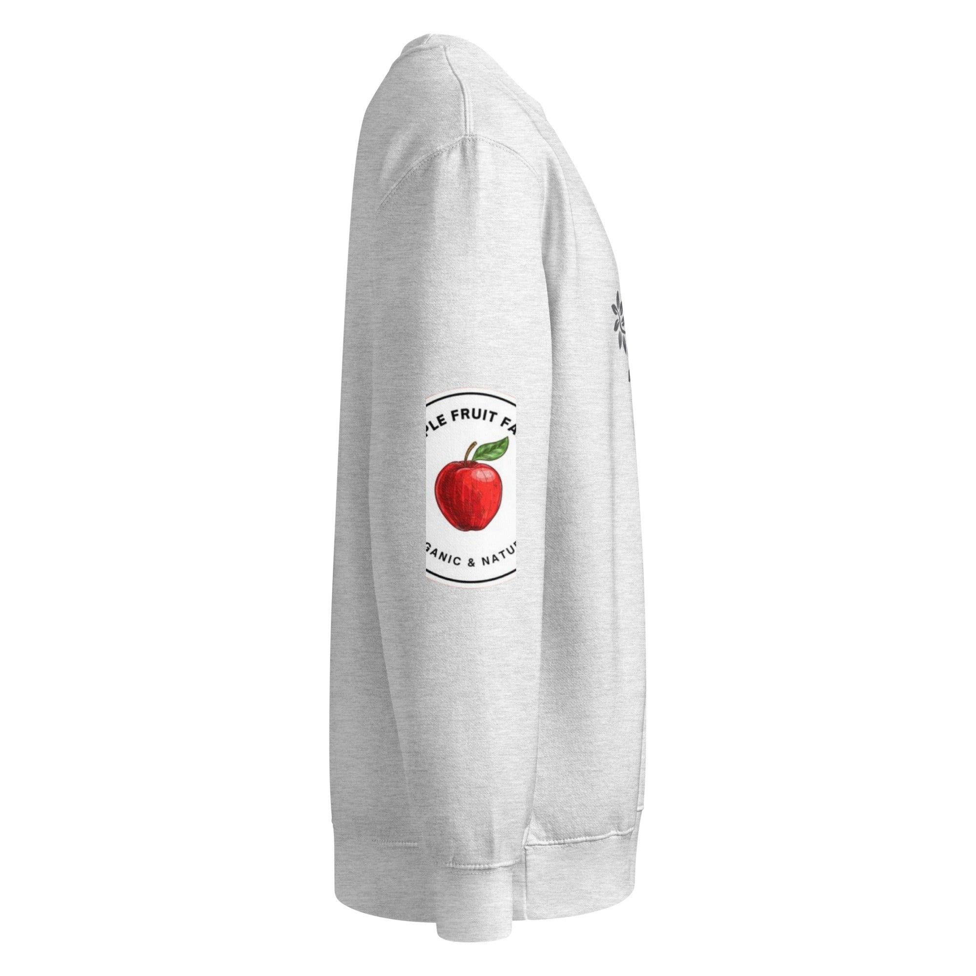 Unisex crew neck sweatshirt in gray with apple logo on sleeve, perfect for everyday comfort and casual style.